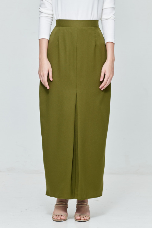 Army Green Slit Straight Skirt