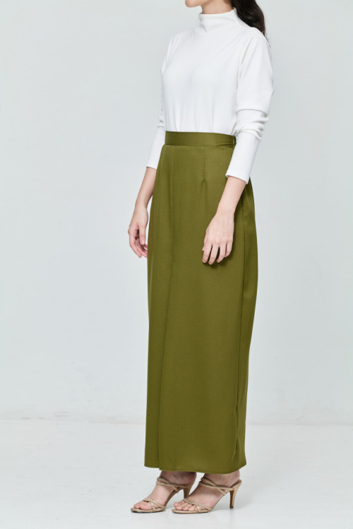 Army Green Slit Straight Skirt