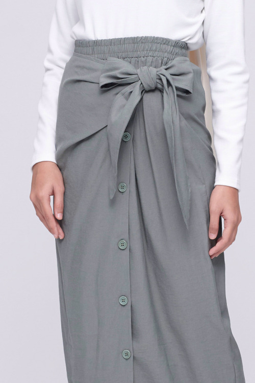 Green Side Tie Cotton Skirt