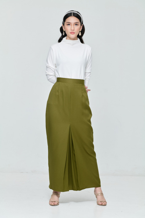 Army Green Slit Straight Skirt