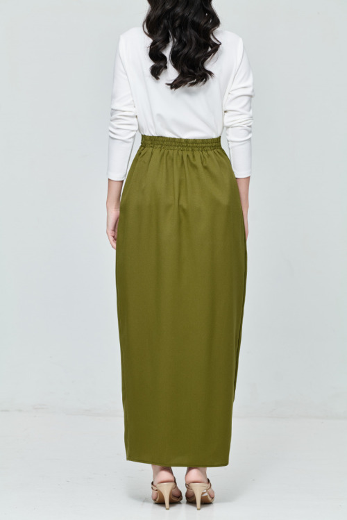 Army Green Slit Straight Skirt