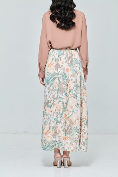 Light Coral Chiffon Maxi Skirt in Floral Bloom