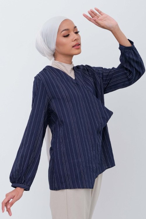 Dark Blue Kimono Wrap Blouse