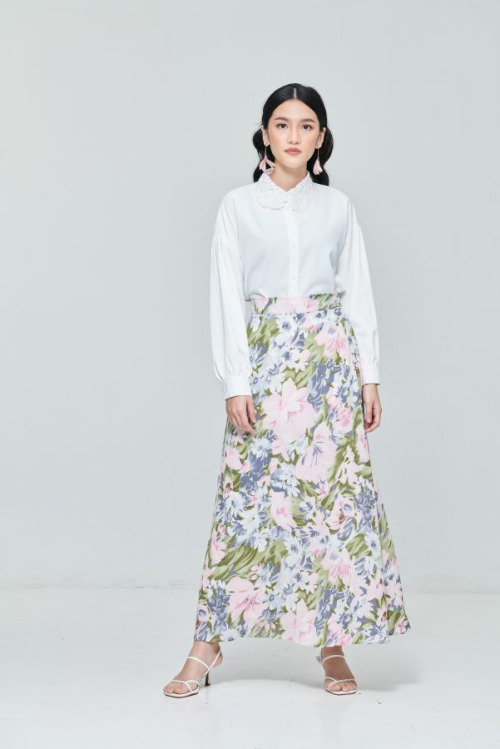 Purple Chiffon Maxi Skirt in Floral Bloom