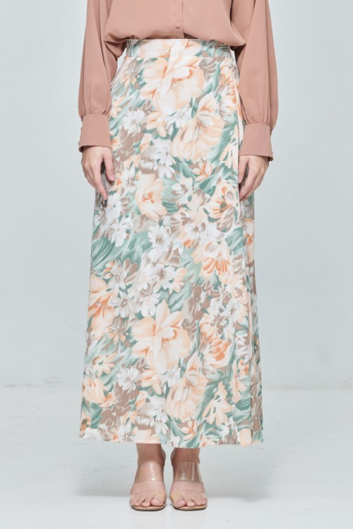 Light Coral Chiffon Maxi Skirt in Floral Bloom