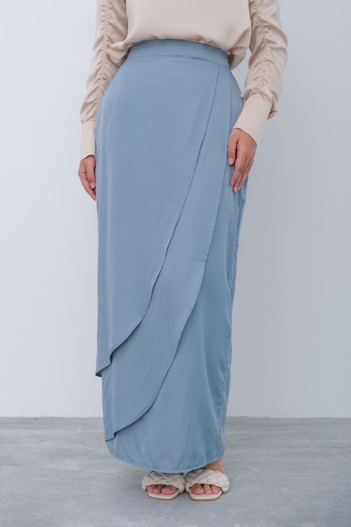 Light Blue Linen Layered Skirt MC Vogue Malaysia