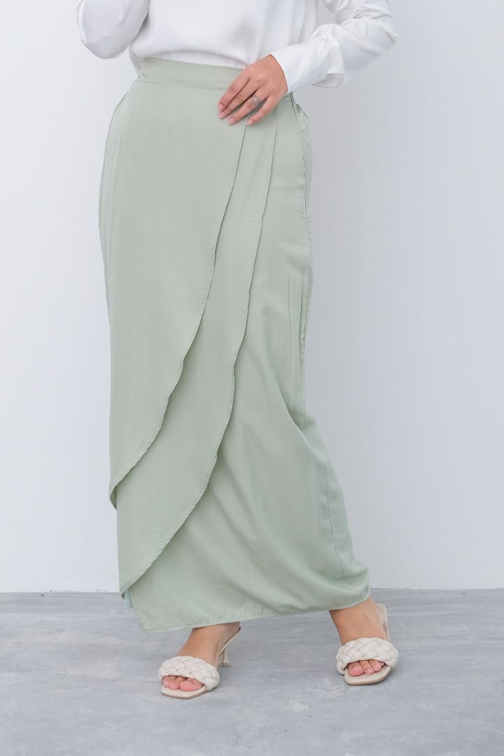 Mint Green Linen Layered Skirt