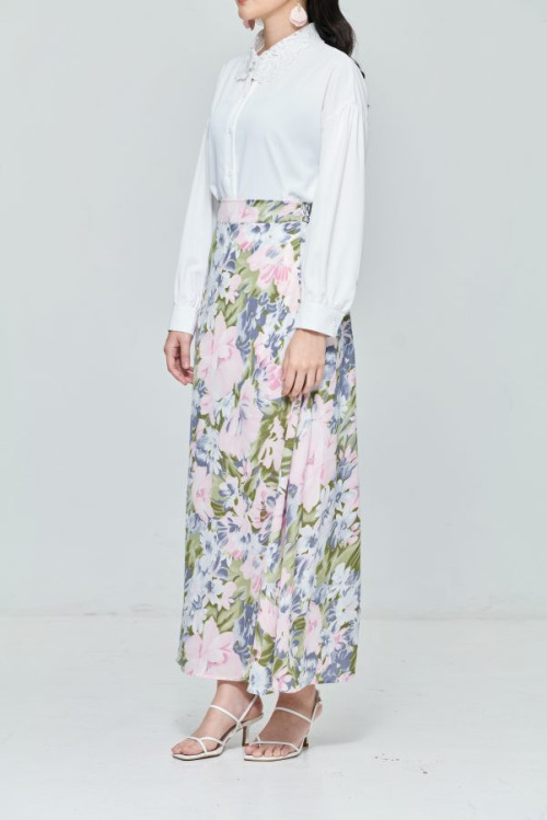 Purple Chiffon Maxi Skirt in Floral Bloom