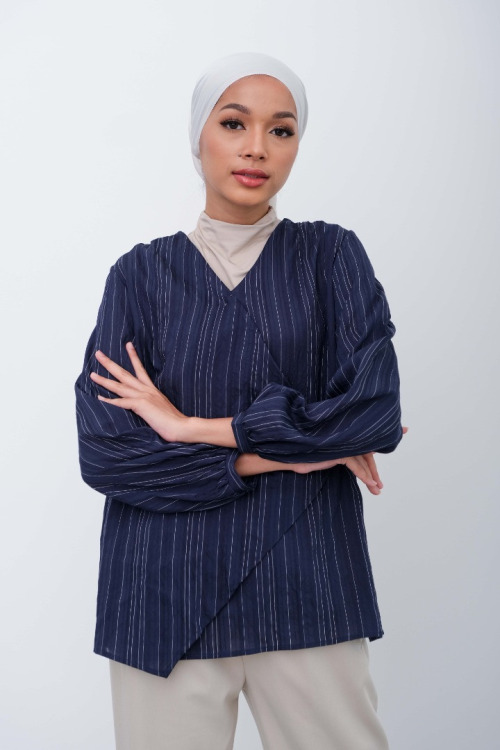 Dark Blue Kimono Wrap Blouse