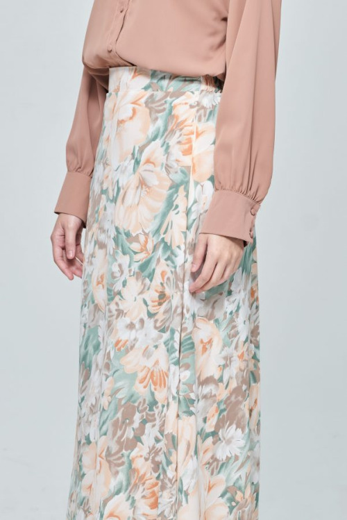 Light Coral Chiffon Maxi Skirt in Floral Bloom