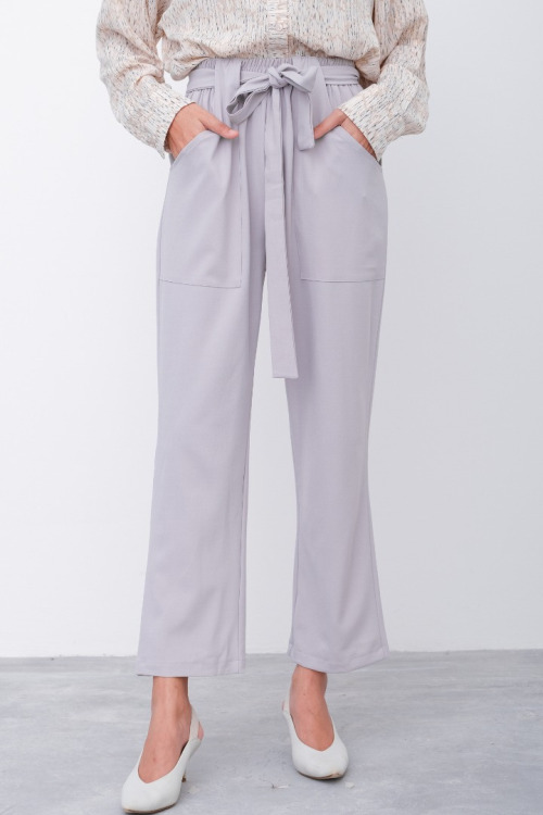 Light Grey Lily Ribbon Ankle Pants