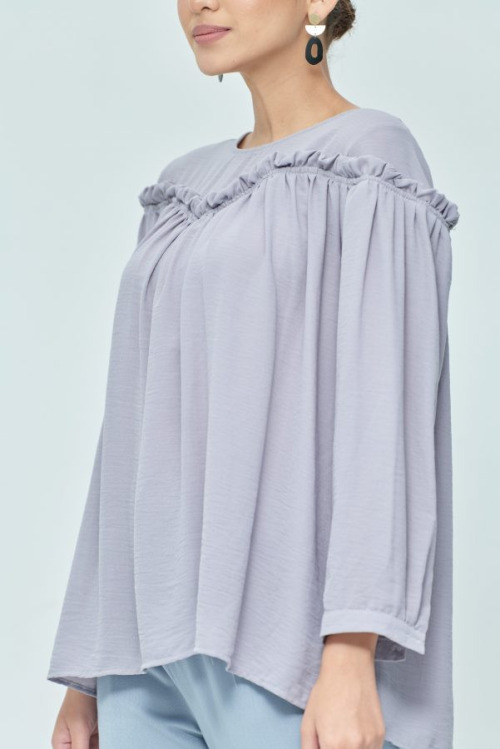 Grey Ruffle Cuff Sleeve Top