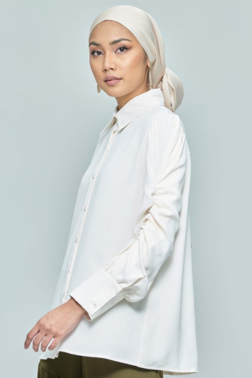 White Elastic Puff Sleeve Top