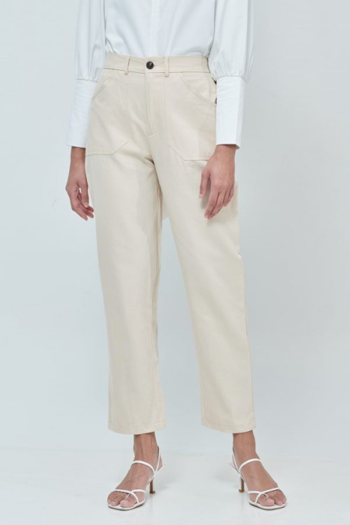 Emily Cream Cotton Straight Pants