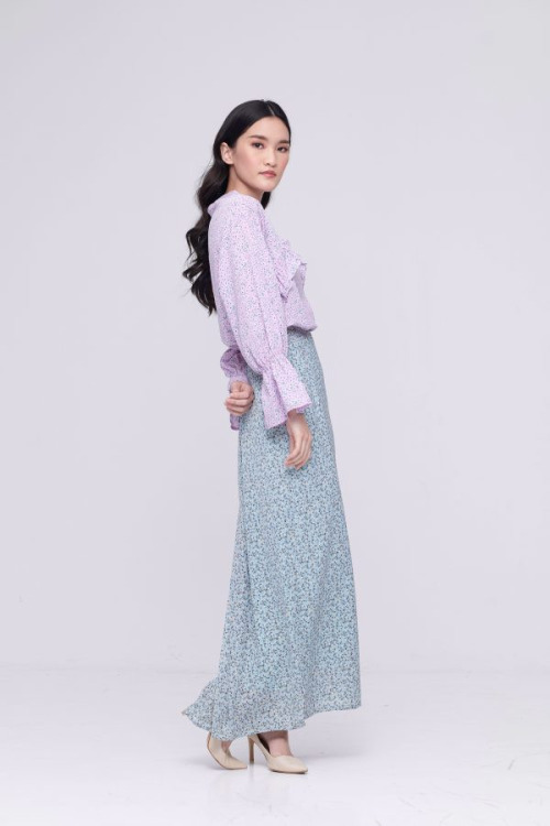 Purple Floral Ruffle Top