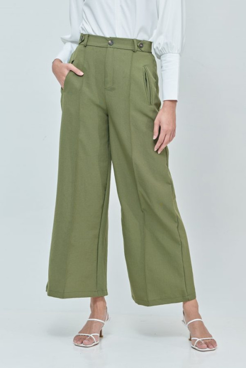 Sabrina Green Elastic Wide Pants