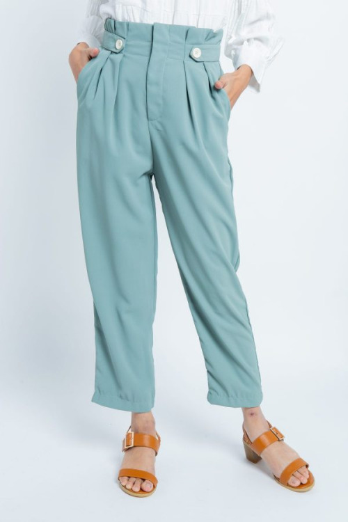 Light Turquoise Pleated Waist Pants