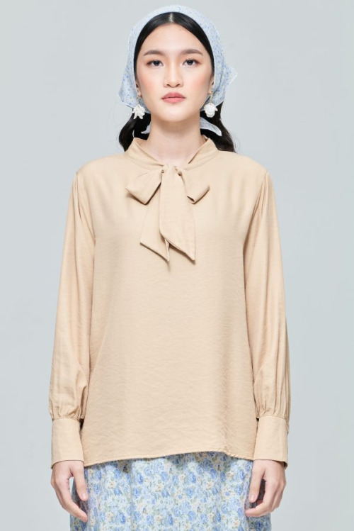 Beige Bow Tie Plain Top