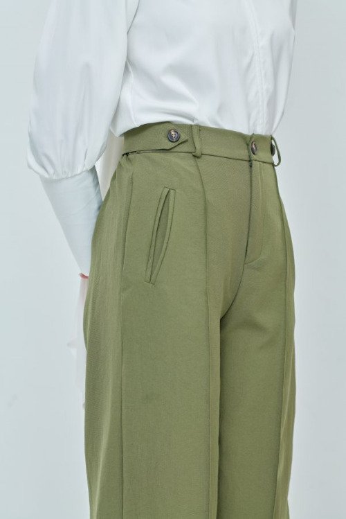 Sabrina Green Elastic Wide Pants