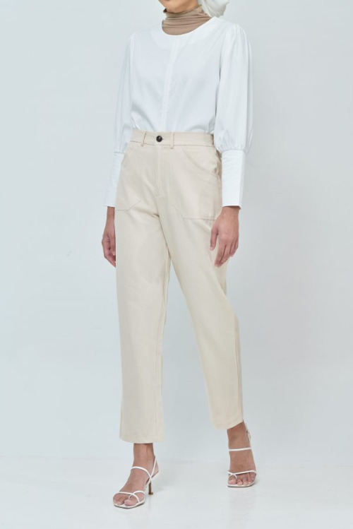 Emily Cream Cotton Straight Pants