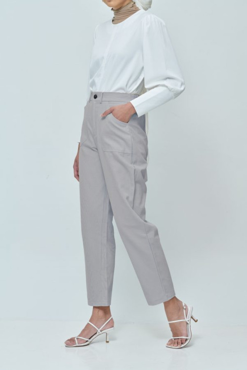 Emily Grey Cotton Straight Pants