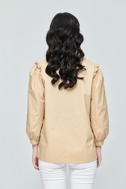 Beige Ruffle Puff Sleeve Top