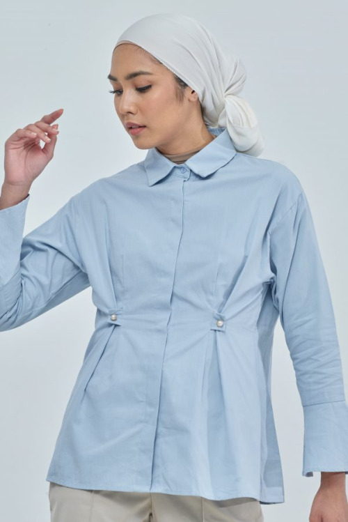 Blair Light Blue Pearl Cotton Top
