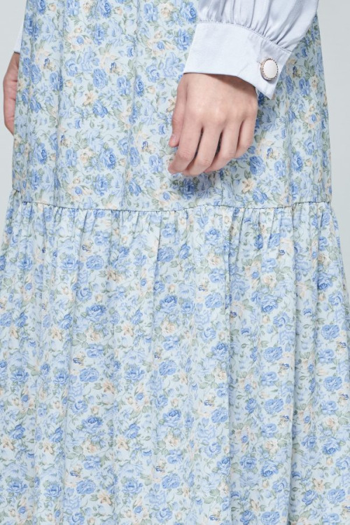 Blue Flare Hem Straight Skirt