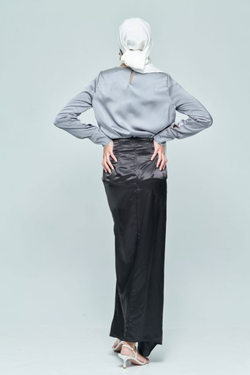 Black Front Wrap Satin Skirt
