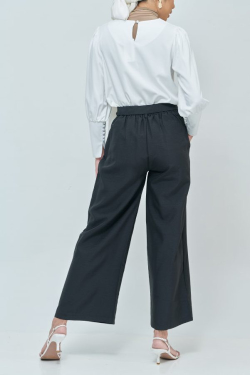 Sabrina Black Elastic Wide Pants