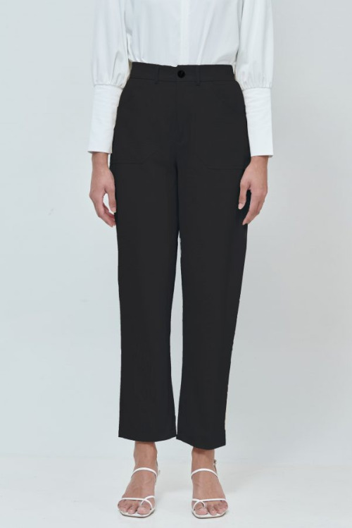 Emily Black Cotton Straight Pants