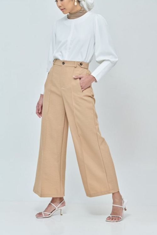 Sabrina Light Brown Elastic Wide Pants