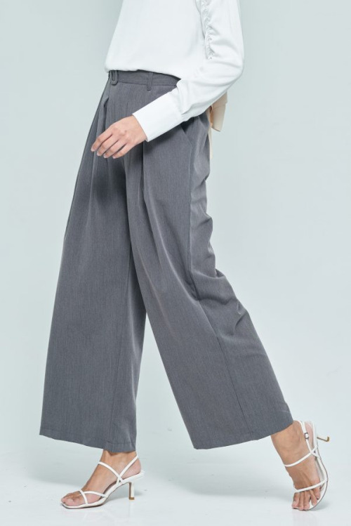 Grey Buckle Wide Pants