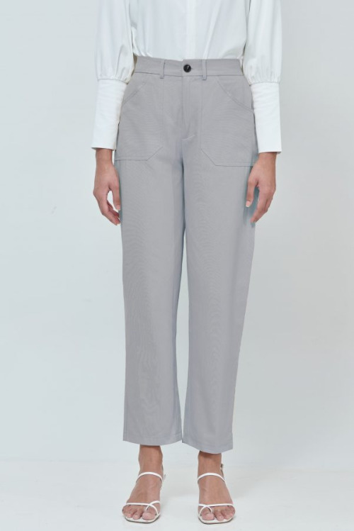 Emily Grey Cotton Straight Pants