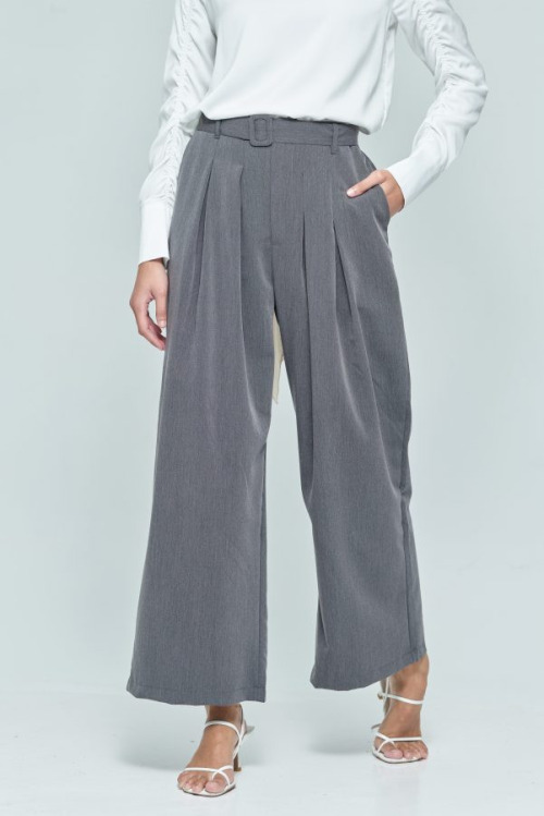Grey Buckle Wide Pants