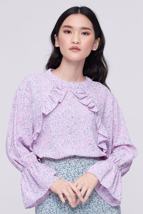 Purple Floral Ruffle Top