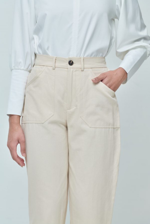 Emily Cream Cotton Straight Pants