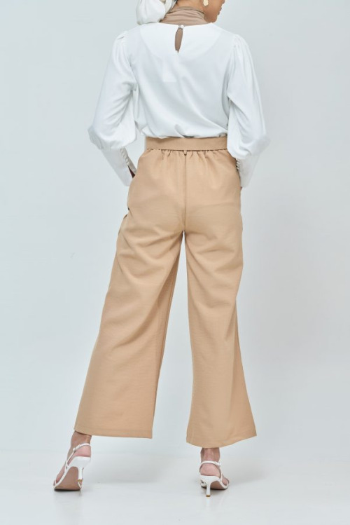 Sabrina Light Brown Elastic Wide Pants