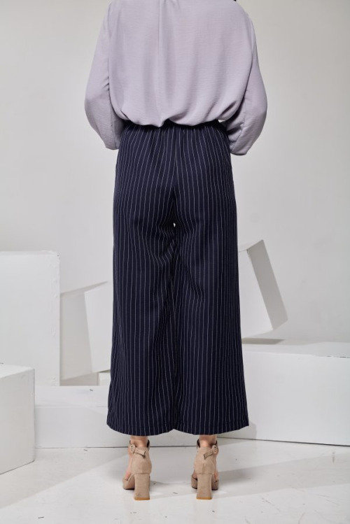 Navy Blue Striped Wide Leg Pants