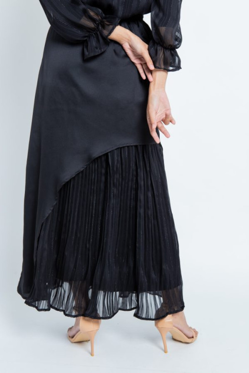 Black Glitter Pleated Skirt