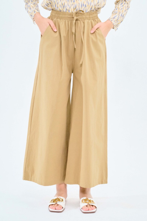 Dark Khaki Kyra Lightweight Cotton Pallazo Wide Pants