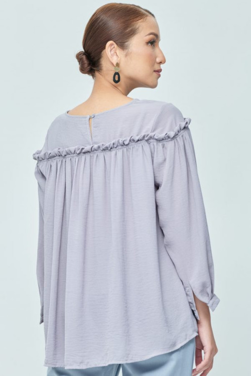 Grey Ruffle Cuff Sleeve Top