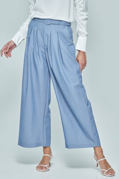Light Blue Buckle Wide Pants