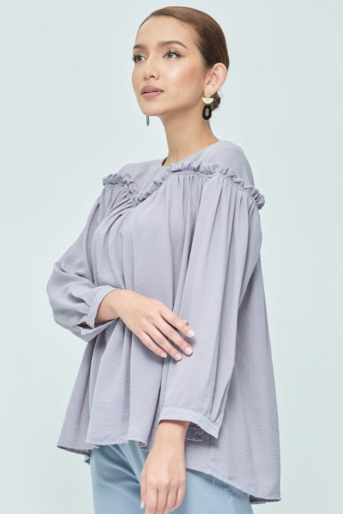 Grey Ruffle Cuff Sleeve Top