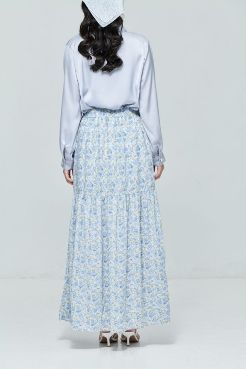 Blue Flare Hem Straight Skirt