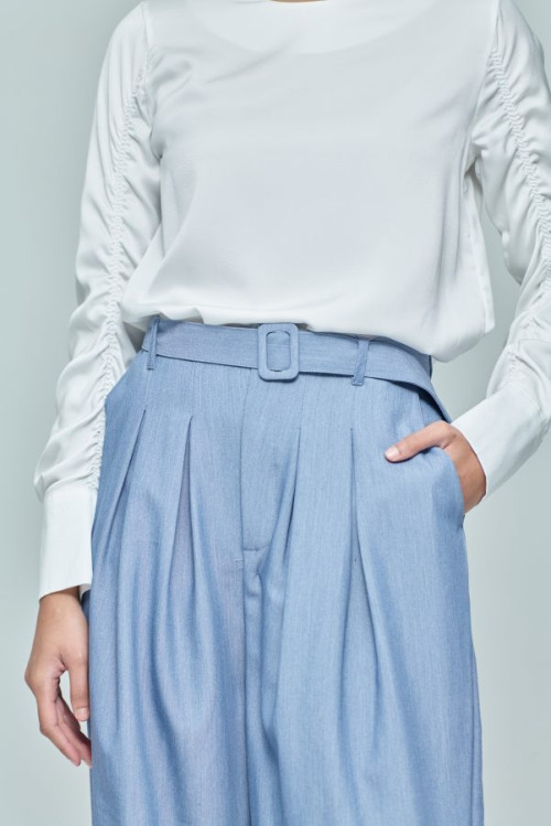 Light Blue Buckle Wide Pants