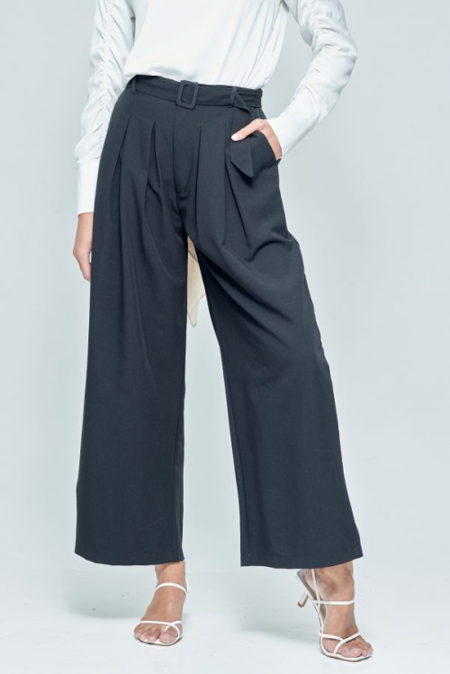 Dark Grey Buckle Wide Pants