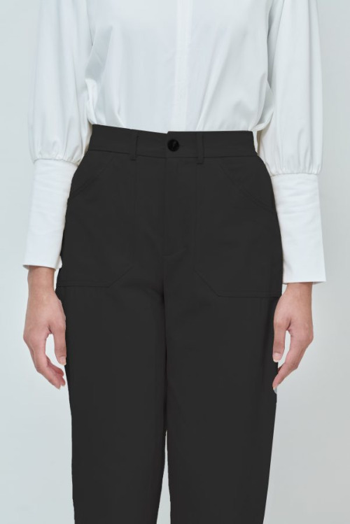 Emily Black Cotton Straight Pants