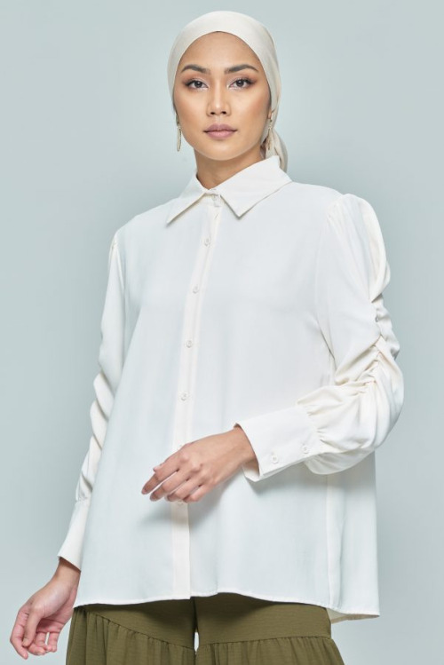 White Elastic Puff Sleeve Top