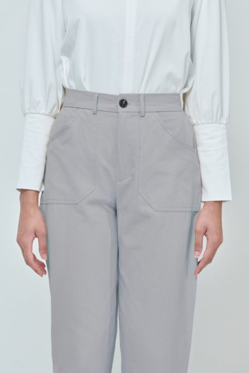 Emily Grey Cotton Straight Pants